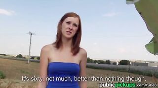 Red-haired beauty fucked outdoors in the haystack