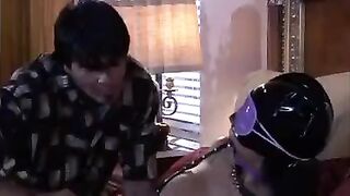 A sexy woman plays a BDSM game with her lover