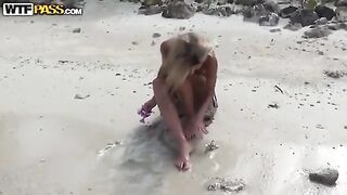 A couple enjoys private sex straight in the wood