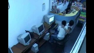 A guy almost caught fucking in the internet cafe webcam