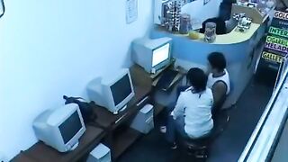 A guy almost caught fucking in the internet cafe webcam