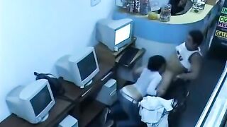 A guy almost caught fucking in the internet cafe webcam