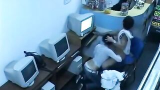 A guy almost caught fucking in the internet cafe webcam