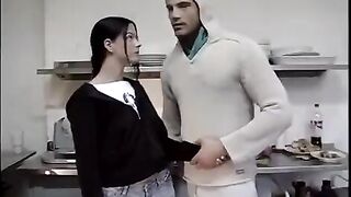 The couple has sex right in the kitchen