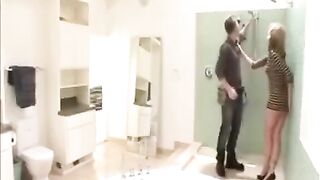 The wife fucked by a plumber and her husband watched