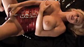 Rachel Aziani, with big tits, plays with a toy during a solo masturbation session