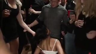 A mature woman gets fucked by several young men at once