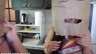 The girls wear bags on their heads and fuck with guys