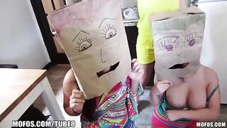 The girls wear bags on their heads and fuck with guys
