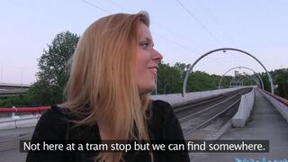 Hot blonde girl fucked by a pickup guy in the bushes