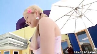 The blonde sucks a long dick and gets paid for it