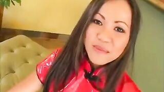 Korean beauty makes a blowjob for two guys in an intense scene