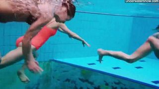 Nude girls playing in the pool, captured secretly with a camera