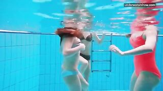 Nude girls playing in the pool, captured secretly with a camera