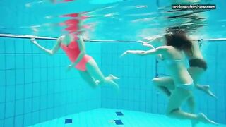 Nude girls playing in the pool, captured secretly with a camera