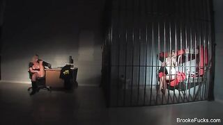 The guard unbuttons his pants and plays with himself at work
