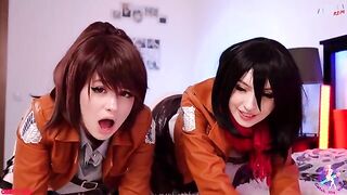 Cosplay lesbian threesome with wet pussy fuck and licking