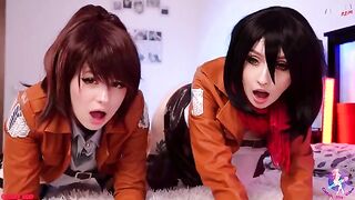Cosplay lesbian threesome with wet pussy fuck and licking