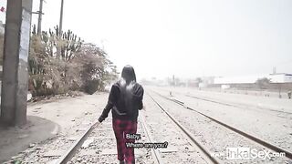 Peruvian guy screwed petite Venezuelan model near train line in a steamy session