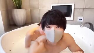 Japanese guy with huge cock masturbates and cums almost immediately