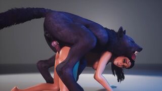 A hot chick is fucking with a werewolf in 3D