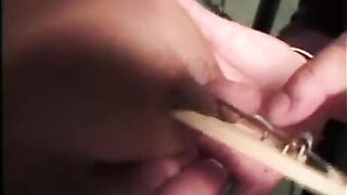 A sexy girl is being beaten and tied up by a guy