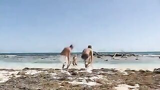 Bikini girl Porn Mzhm fucked on the beach by two guys