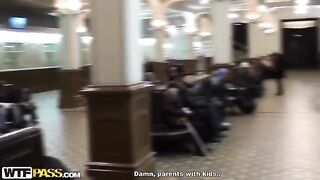 The Russian girl was fucked by Pick Up guy in the toilet of a night club