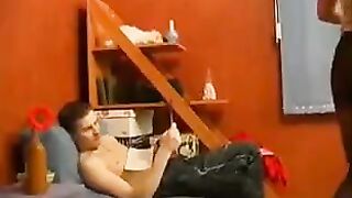 The young guy fucked his mother and made a cumshot on her ass