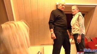 A bearded man with gray hair penetrates a young member in this hot video