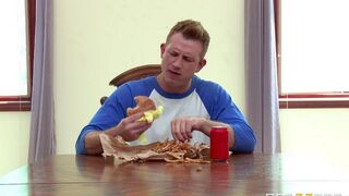 The wife, not waiting for her husband, fucked herself with a cucumber