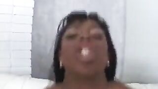 Black woman sucking dick of a white guy with huge cock