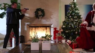 A cheeky girl got fucked by a man in Santa Claus costumes