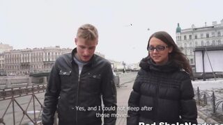 The first guy received a blowjob from a hot Russian teen