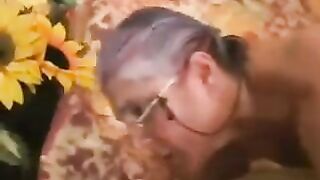 The man fucked the old woman in gray stockings, ending with a creampie