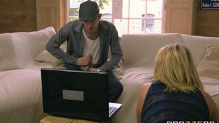 A depraved blonde woman fucks her daughter's boyfriend with big ass
