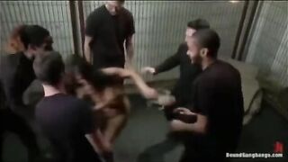 A defenseless girl was mocked by five men in a rough group scene