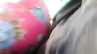 A man has an orgasm rubbing his dick on the riser with women on a bus