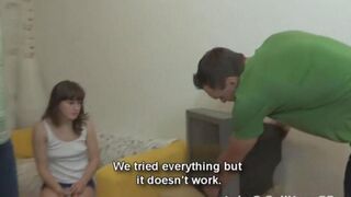 Skinny Russian teen fucked by her stepbrother on the couch in POV