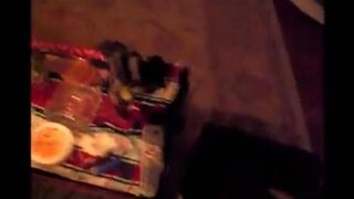A drunk girl was cleaning up on the floor and started to suck a cock
