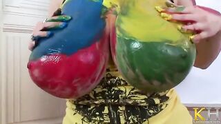 Artist babe with big tits masturbating using a toy in POV