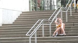 A woman is walking without panties on the street and gets fucked