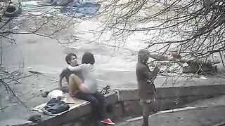The guy shoots sex with a random girl straight in the street