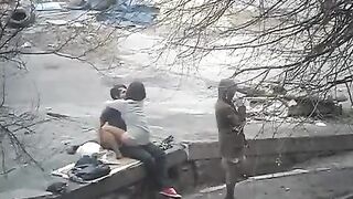 The guy shoots sex with a random girl straight in the street