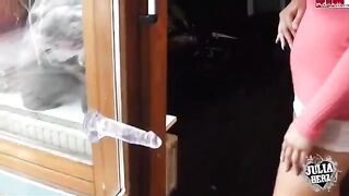 A cute girl plays with her dump truck and huge boobs