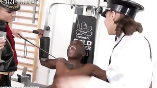 Two girls fucked by a negro in latex