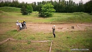 The guy is trying to restrain himself and not to fuck sexy girl