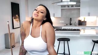 Shooting balls for boob shots with a stunning brunette, showcasing her big tits and piercings