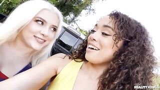 Two college girls sucking and fucking a big black cock