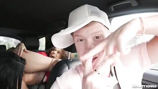 Douchey Dude manages to get a girl to fuck with them both for money
